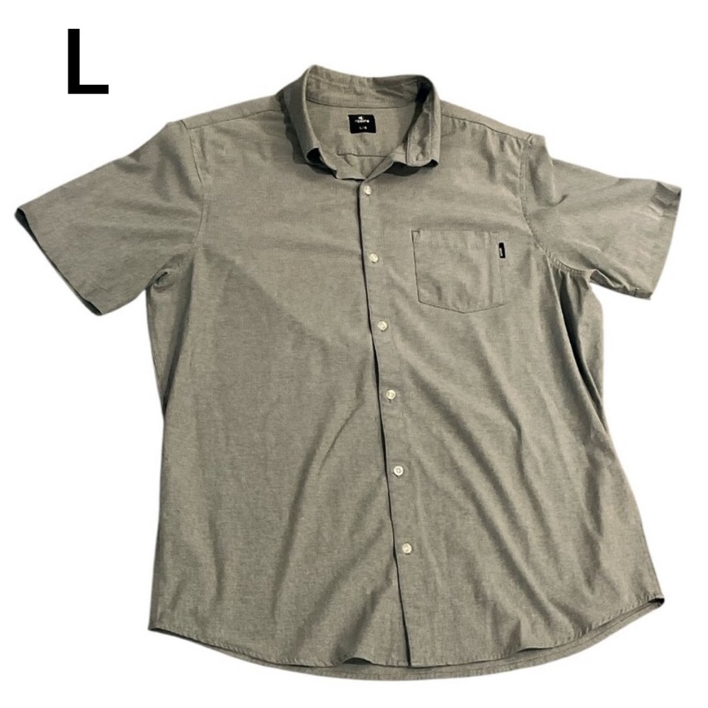 RIPZONE Men's Shortsleeved Button Down Shirt Size Large Poly Cotton Grey